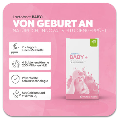 Informationsblatt mit Einnahmeempfehlung zu Lactobact Baby+