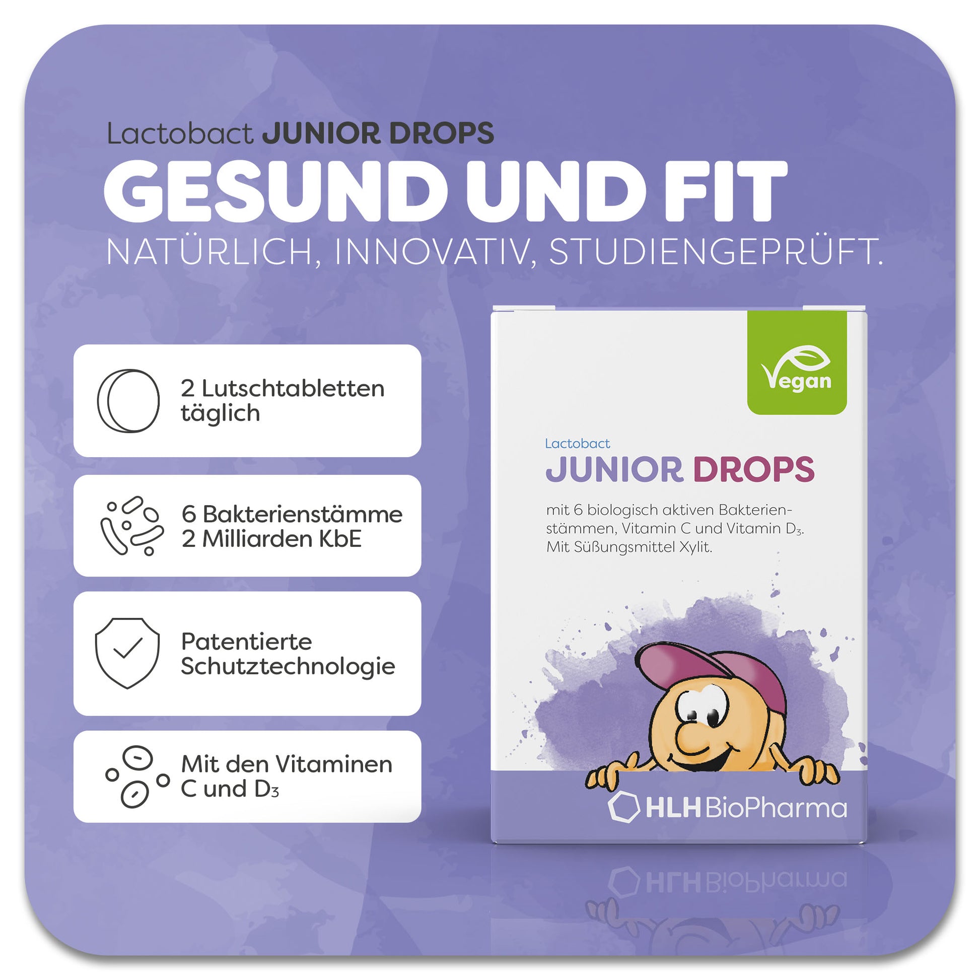 Informationsblatt mit Einnahmeempfehlung zu Lactobact Junior Drops