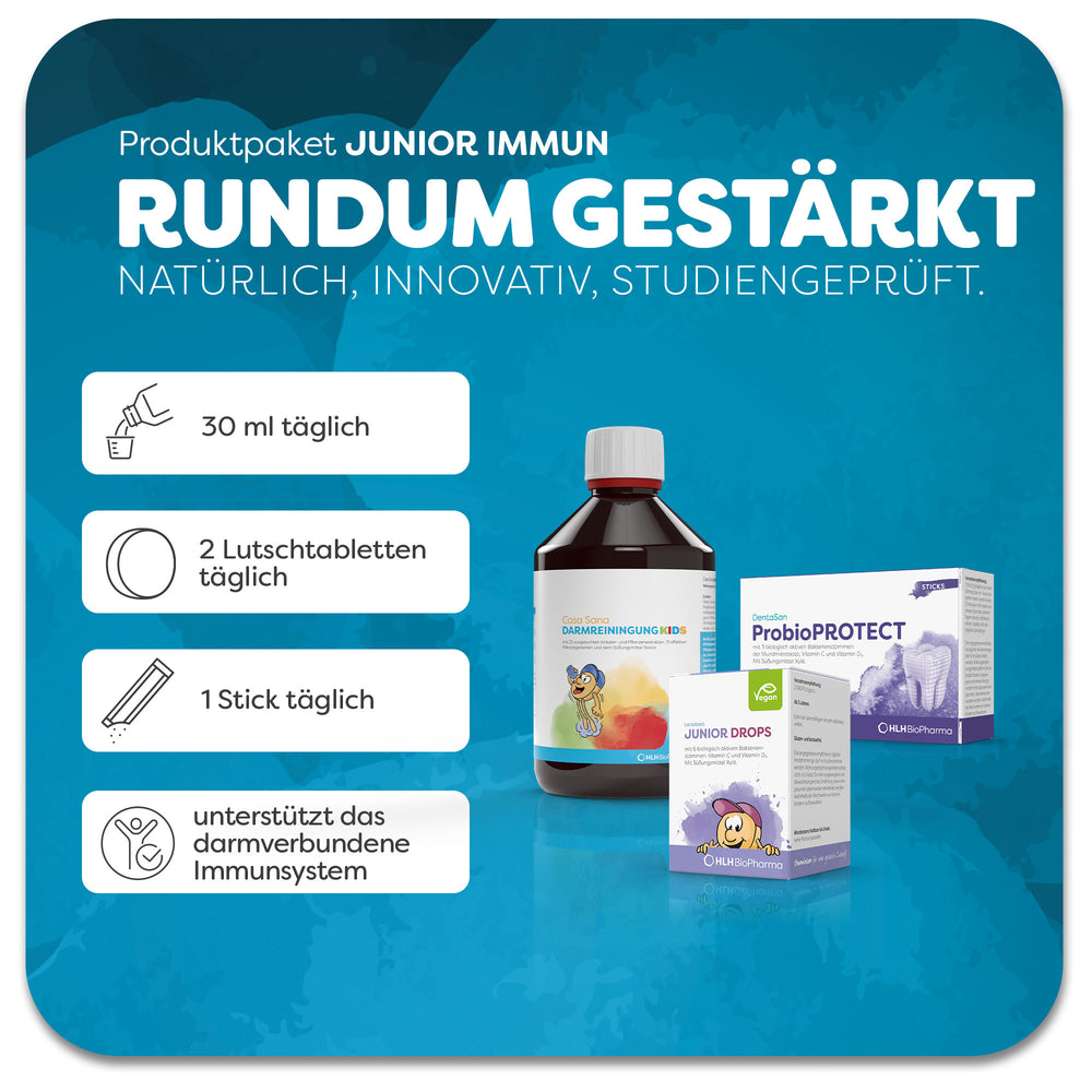 Informationsblatt mit Einnahmeempfehlung zum Produktpaket Junior immun